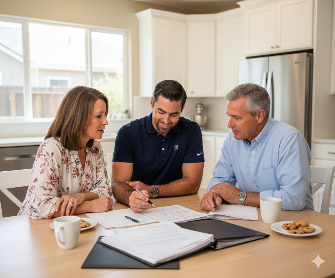 A real estate agent speaking with sellers